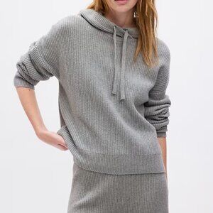 Gap CashSoft Shaker-Stitch Sweater Hoodie | M | Light Gray Heather